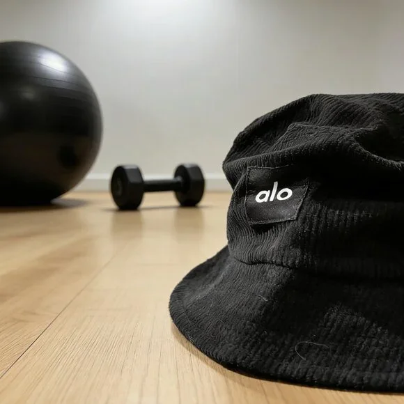 Alo Jet Black Logo Corduroy Bucket Cap - Picture 4 of 6